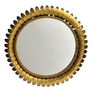 Mid-Century Bohemian Hollywood Regency Spanish Gilt Metal Sun Mirror, 1950s For Sale