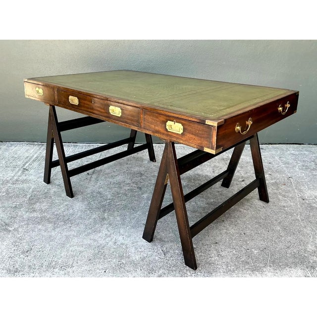 Wood Vintage Wood and Leather Campaign Desk For Sale - Image 7 of 12