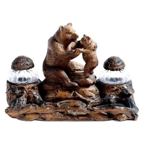 19th Century Hand Carved Black Forest Bears Inkstand For Sale - Image 10 of 11