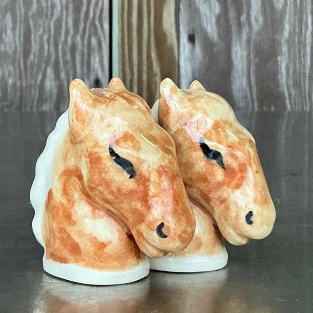 Ceramic Vintage Boho Glazed Ceramic Horse Salt and Pepper Shakers - a Pair For Sale - Image 7 of 8