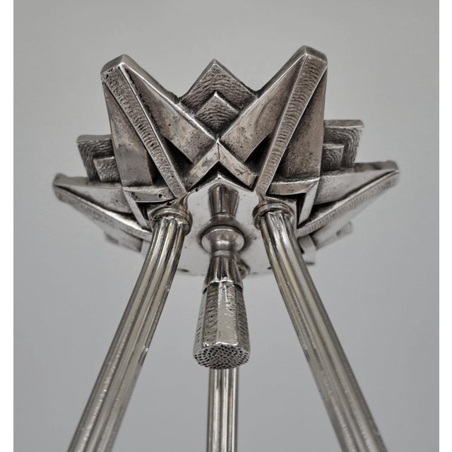 Silver P. Maynadier French Art Deco Pendant Chandelier Circa 1930 - Frosted Glass & Nickeled Bronze For Sale - Image 8 of 11