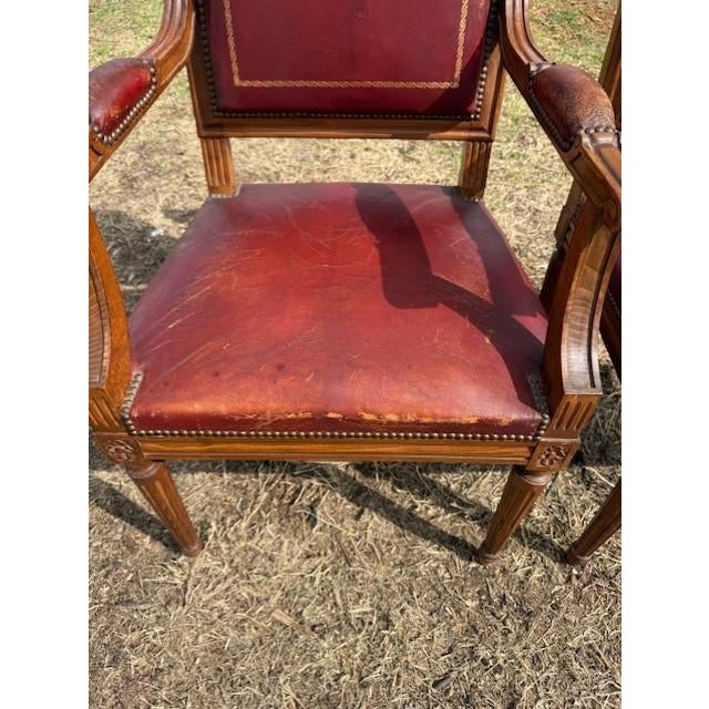 Large 19th Century Leather French Louis XVI Bergere or Armchair- A Pair For Sale - Image 9 of 16