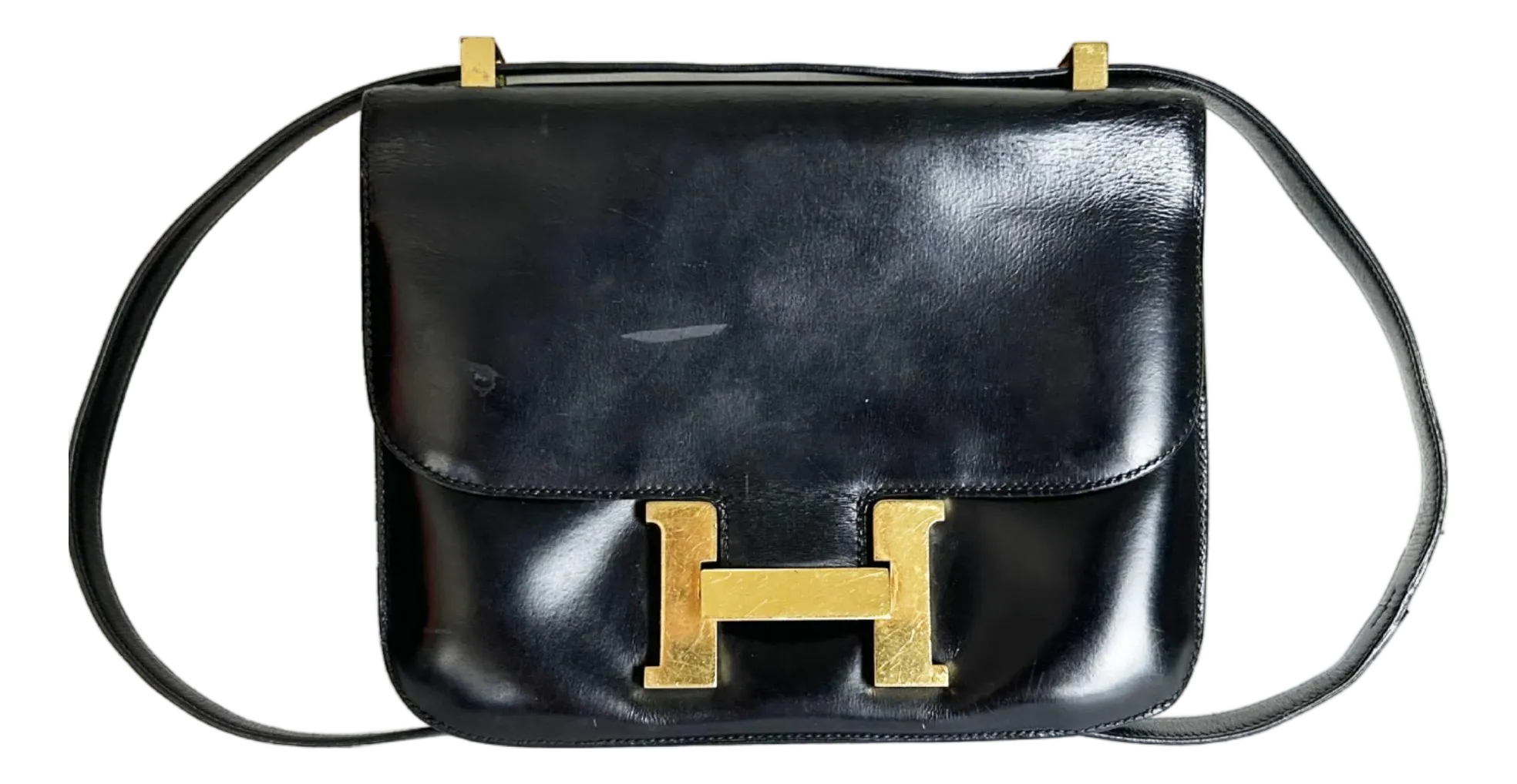 Hermes Vintage Gold Plated H Box Leather Constance 22 Bag | Chairish