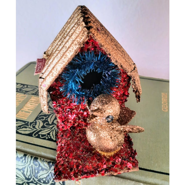 Vintage Glitter Bird House Christmas Ornament 1930s For Sale - Image 4 of 6