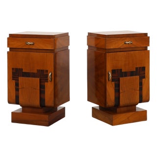 Art Deco Geometric Wooden Nightstands, Italy, 1920s, Set of 2 For Sale