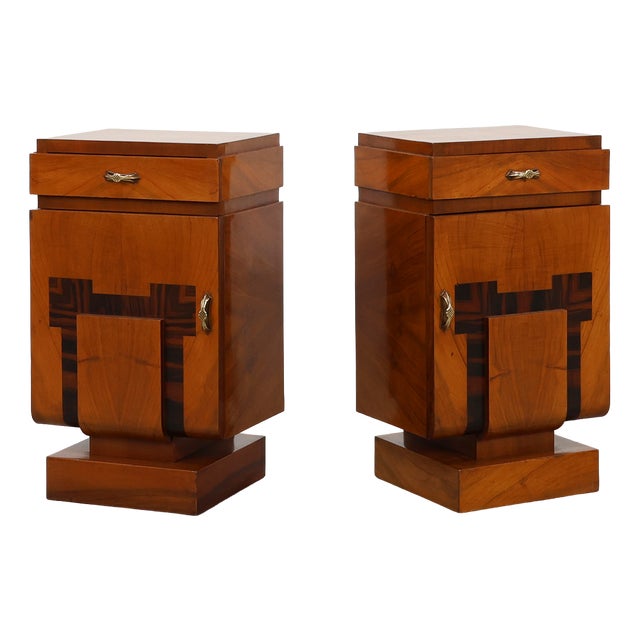 Art Deco Geometric Wooden Nightstands, Italy, 1920s, Set of 2 For Sale