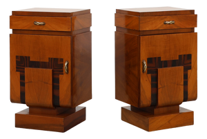 Art Deco Geometric Wooden Nightstands, Italy, 1920s, Set of 2