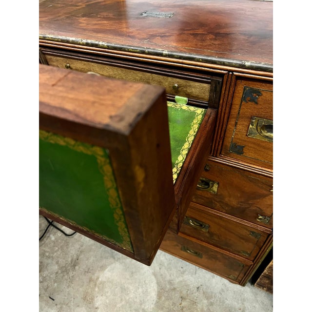 Anglo Raj Regency Campaign Chest with Desk Trimmed in Brass Banding Accents 1811 For Sale - Image 10 of 12