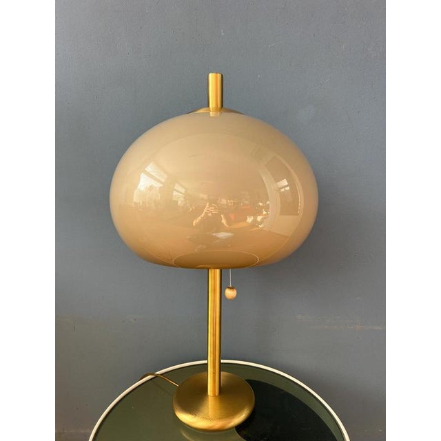 Large Vintage Space Age Brass and Acrylic Glass Mushroom Table Lamp For Sale - Image 12 of 13