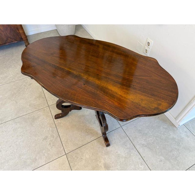 Late Biedermeier Coffee Table, Walnut, Dimensions: Height x Width x Depth 65 x 126 x 73 cm. Elegant late Biedermeier...