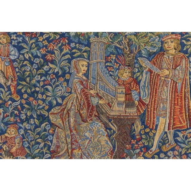 French Tapestry of the Lady with an Organ from Tapisseries Du Lion, 1970s For Sale - Image 3 of 18