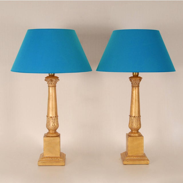 Vintage Italian Ceramic Lamps Traditional Yellow Gold Gilded Corinthian