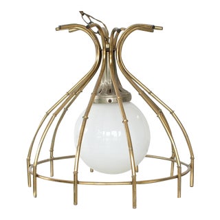 Hollywood Regency Faux Bamboo Brass Chinoiserie Pendant Light For Sale