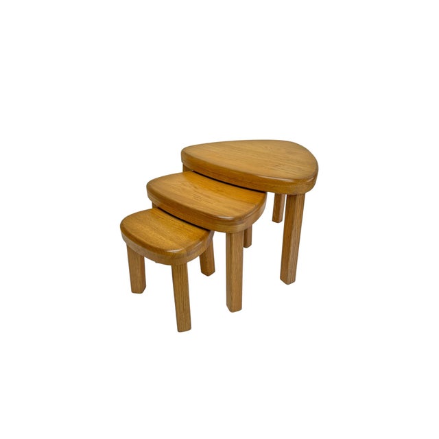 Triangular Oak Nesting Tables from Pierre Chapo, 1970s, Set of 3 For Sale - Image 12 of 12