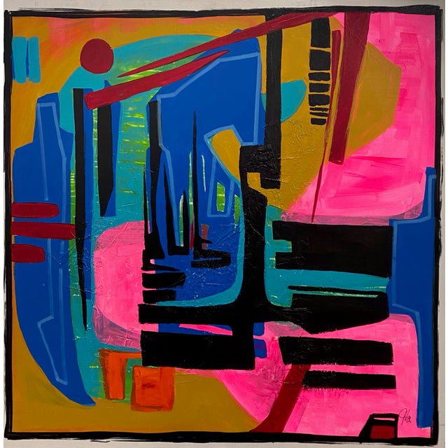 City Edge features a vibrant interplay of colors and geometric shapes, creating a dynamic urban landscape. The bold use of...
