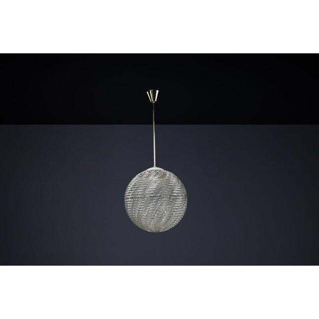 Mid-Century Modern Brass and Pattern Glass Pendant, Prague, 1960s For Sale - Image 13 of 14