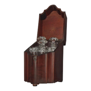 Antique George III Inlaid Mahogany Knife Box Tantalus Decanter Set