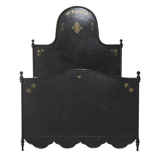 Antique Black Wrought Iron Twin S&L Designs Scrolled Bed With Gold