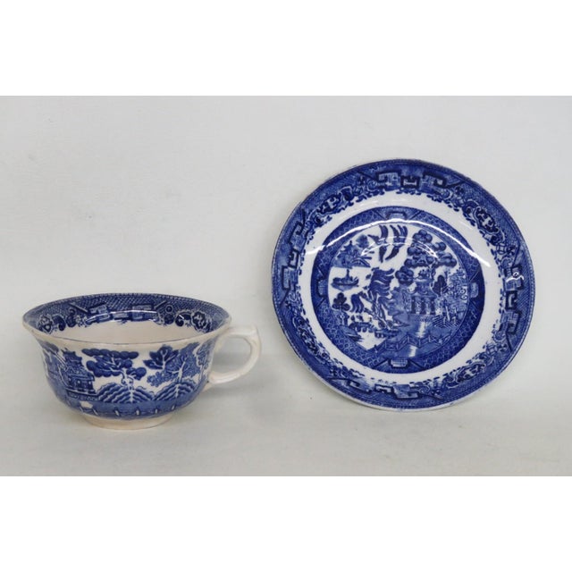 Early 20th Century Allertons England Tea Coffee Cup and Saucer 2pc Set White and Blue Ceramic For Sale - Image 13 of 13