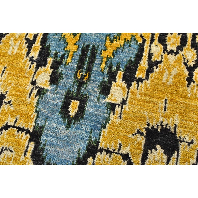 Ikat Rug 3'11'' X 6'3'' Black Gold Wool Modern Hand-Knotted Oriental Carpet For Sale - Image 4 of 11