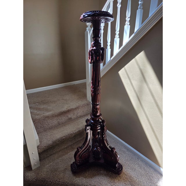 Antique Torchier Carved Mahogany Display Plant Stand - 5 Foot For Sale - Image 4 of 17