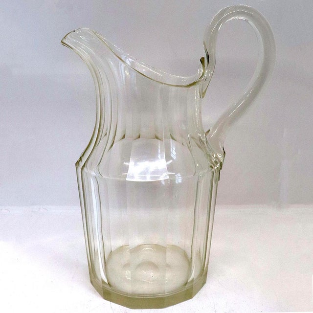 Early 19th Century Large Early American Blown Glass Slab Cut Applied Handle Pitcher For Sale - Image 5 of 5