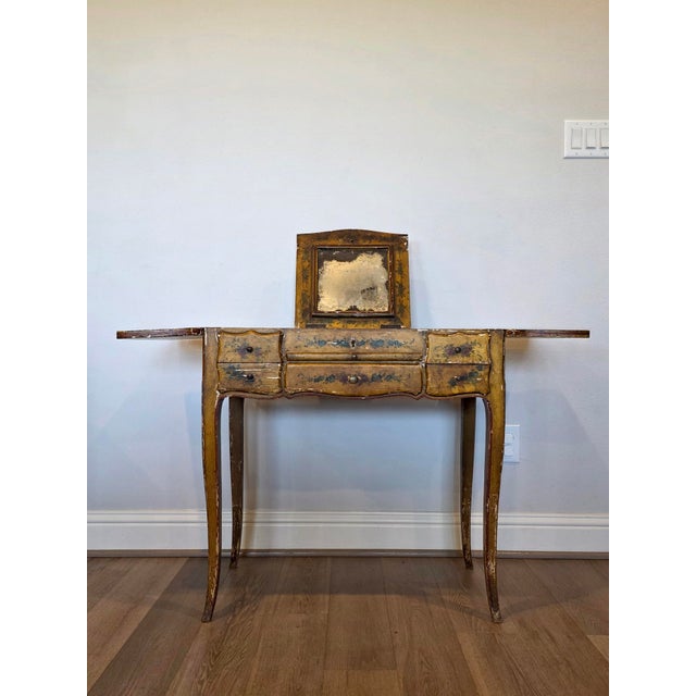 Yellow 18th C. Italian Chinoiserie Venetian Louis XV Period Antique Polychrome Painted Dressing Table Console For Sale - Image 8 of 18