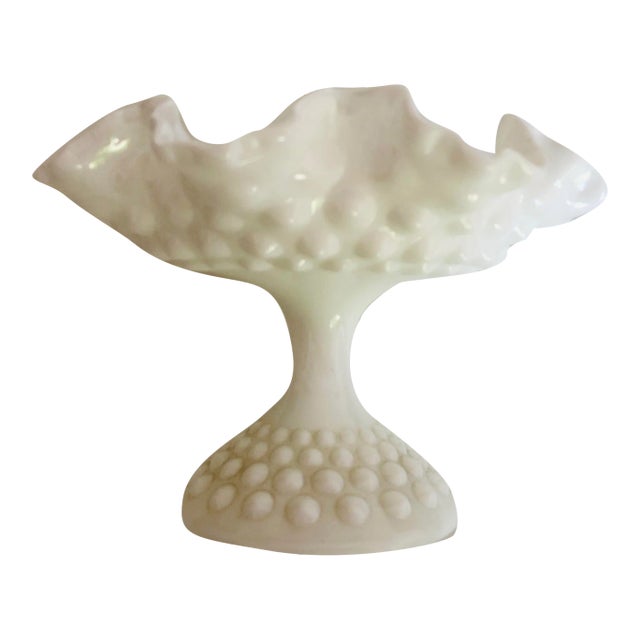 Vintage White Hobnail Milk Glass Compote For Sale