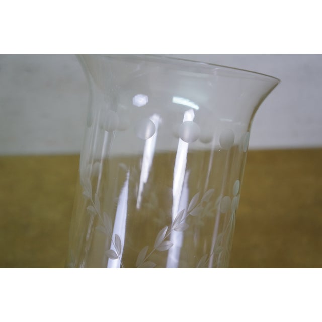 Transparent 2 Mid Century Etched Glass Crystal Hurricane Candlestick Boudoir Lamps 20" For Sale - Image 8 of 18