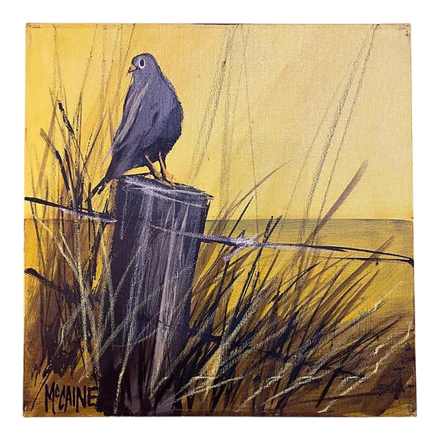 "Pigeon at Sunrise" Animal Acrylic Painting on Yellow Background by Ian McCaine For Sale