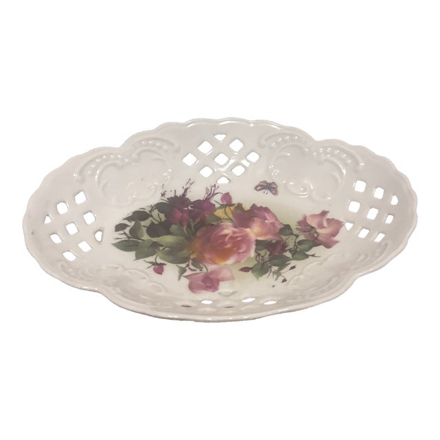 Vintage Formalities by Baum Brothers "Victorian Rose" Reticulated Porcelain Bowl For Sale