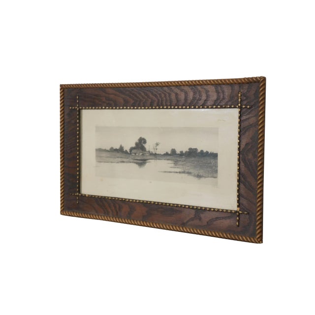 Late 19th century black and white etching by Alfred J. Haller. Panoramic country landscape showing a thatched cottage next...