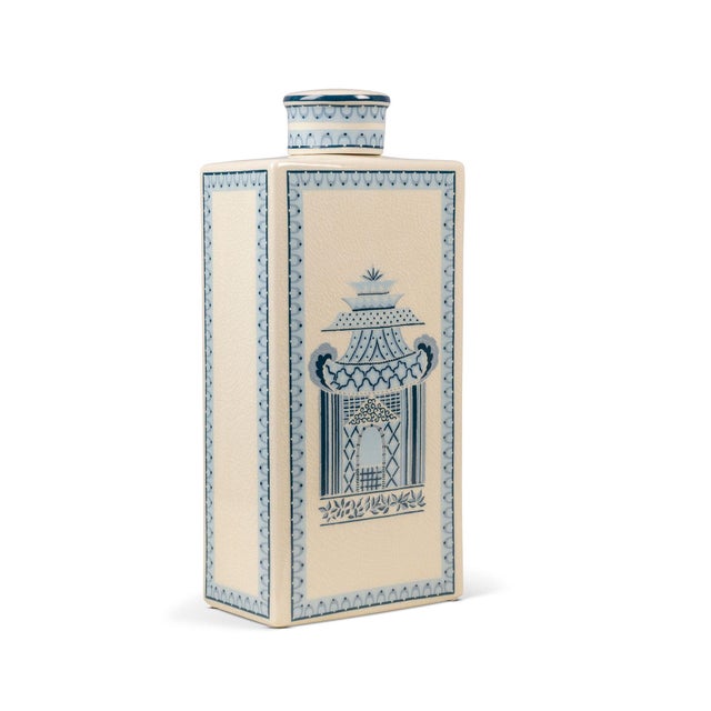 Name: Pagoda Garden Blue Large Jar Size: 15'H x 7"W x 4"D Pagoda Garden is is created from inspiration of the Henry...
