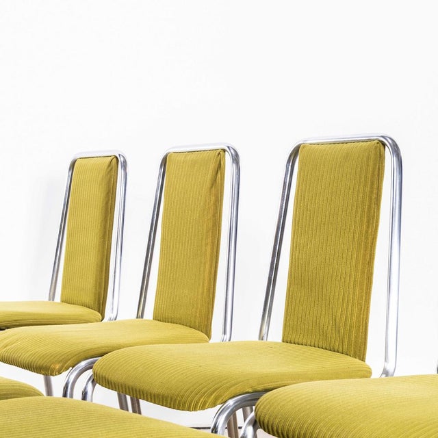 1980s Olive Green Upholstered Chrome Framed Stacking Dining Chairs, 1980s, Set of 8 For Sale - Image 5 of 12