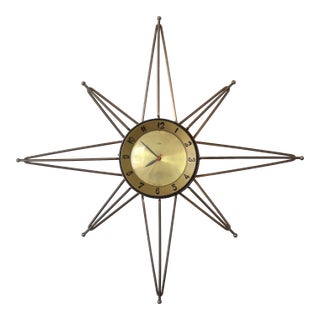 Mid Century Modern Electric Lux Starburst Wall Clock For Sale