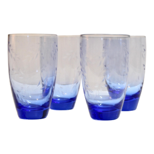 Pfaltzgraff Etched Floral Blue Glass Drinkware 24oz | Set of 4
