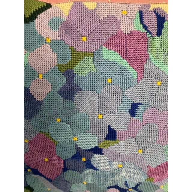 Needlepoint Hydrangea Pillow Cover Only Fits 12" Form Blue Purple Green Handmade For Sale - Image 4 of 7