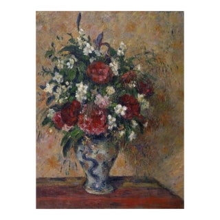 Vintage French Impressionist Art Print – Red Peonies by Pissarro, 36" X 48" For Sale