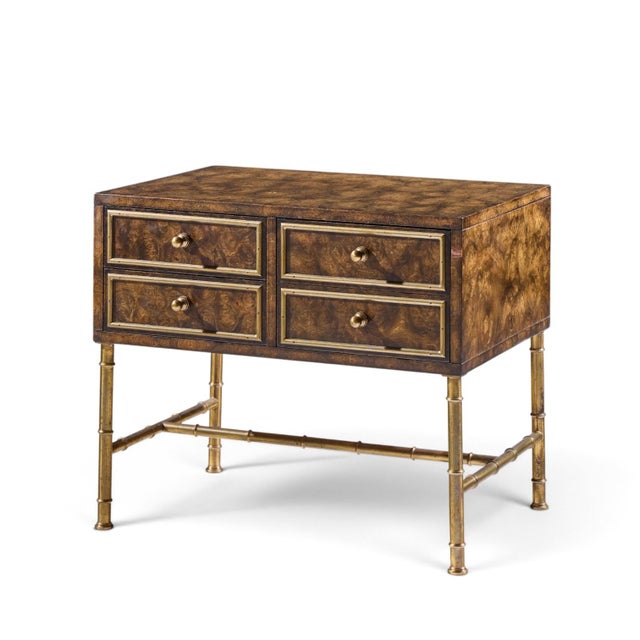 Mastercraft Mid Century Burlwood and Brass Nightstands - Pair For Sale - Image 9 of 13