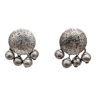 Vintage 1950s Signed Napier Silvertone Cloud & Star Etched Ball Dangles Clip Earrings- 2 Pieces For Sale