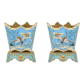 Pair of Antique Chinese Cloisonne Jardenieres For Sale