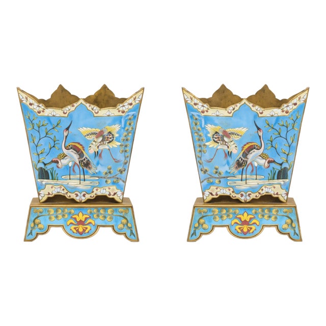Pair of Antique Chinese Cloisonne Jardenieres For Sale