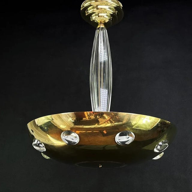 Art Deco Ceiling Lamp in Glass and Brass For Sale - Image 3 of 13