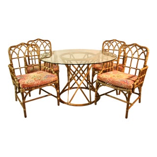 1980s Maguire Rattan Chairs and Table - Set of 5 For Sale