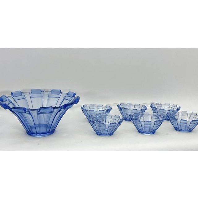 Blue Art Deco Murano Glass Serving Bowl, Italy, 1930s, Set of 13 For Sale - Image 8 of 16