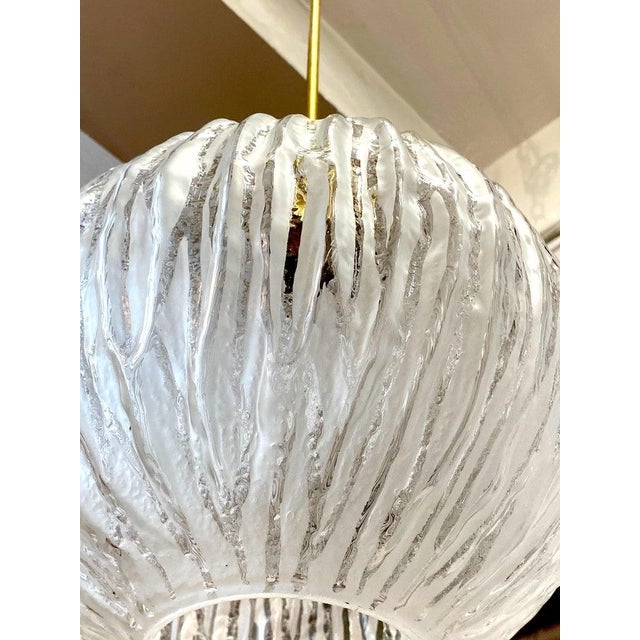 Transparent Angelo Brotto Italian 1960s Satin and Clear Glass Shade Pendant Lights For Sale - Image 8 of 10