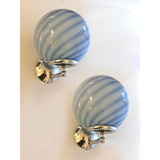 Early 21st Century Blue Swirl Rods Murano Glass Wall Sconces by Simoeng, Set of 2 For Sale - Image 5 of 8