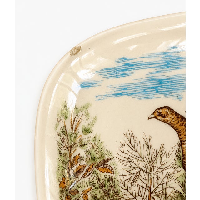 1970s Italian Woodland Pheasant Transferware Dinner Set | Platter With 6 Plates For Sale - Image 4 of 4