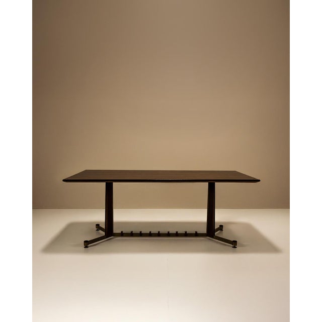 Vintage Italian Dining Table in Mahogany, Rosewood and Brushed Brass, Italy For Sale - Image 12 of 12