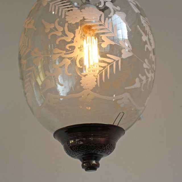 Vintage Etched Egg Indian Pendant Light For Sale - Image 4 of 9